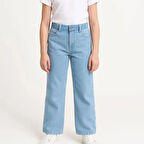 KIZ ÇOCUK JEANS-BELİ LASTİKLİ DÜĞMELİ GENİŞ PAÇA KOT PANTOLON