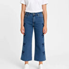 KIZ ÇOCUK JEANS- PAPYON DESENLİ GENİŞ PAÇA ESNEK KOT PANTOLON