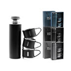 Elegance Termos Seti: 500ml Termos & 3 Bardak, Şık Karton Ambalaj Mavi