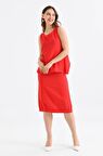 Bisiklet Yaka Sırt Detaylı Alt Üst İkili Kırmızı Elbise