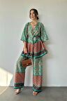Desenli Kimono ve Pantolon Takım - Yeşil