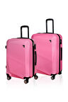 Polo&Sky Elmas Model Pembe Renk 2'li Valiz Seti (Orta+Büyük)