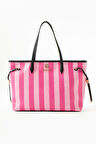 Elizan Geniş İç Hacimli Fuşya/Pudra Çizgili Shopping Kadın Omuz Çantası