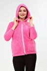 Peluş Kapüşonlu Pembe Mont