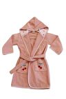 Bebek Bornozu Çocuk Bornozu Kiraz Nakışlı Pamuklu Kapşonlu Bornoz