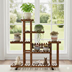 Tekerlekli Saksı Çiçeklik Saksılık Ahşap Çok Katlı Dekoratif Saksı Standı