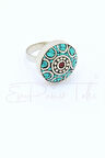 Turkuaz  ve Mercan Taşlı Gümüş Renk El Yapımı Otantik Nepal Yüzük