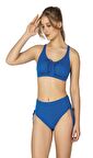 Endeep Kadın Büyük Beden Balenli Destekli Bağlama Detaylı Mavi Bikini Takımı
