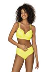Endeep Kadın Büyük Beden Destekli Büzgü Detaylı Sarı Bikini Takımı