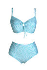Endeep Kadın Balenli Destekli Büyük Beden Açık Mavi Yüksek Bel Bikini Takımı