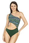 Endeep Kadın Tek Omuz Yeşil Parıltılı Mayokini