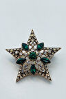 Elmas Montür Yeşil Taşlı Yıldız Broş