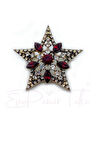 Elmas Montür Kırmızı Taşlı Yıldız Broş