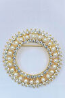Altın Renk Incili Çelenk Broş