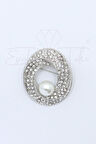 Gümüş Renk Incili Taşlı Broş