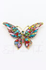 Pembe Turkuaz Kırmızı Sarı Taşlı Kelebek Broş