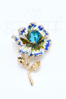 Mavi Taş Altın Renk Çiçek Kolye Ucu Ve Broş