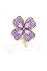 Lila Zirkon Taşlı 4 Yapraklı Yonca Broş
