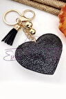 Siyah Taşlı Kalp Anahtarlık Ve Çanta Süsü