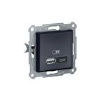Schneider Electric Schneider Asfora Plus Antrasit USB Şarj Prizi 2.4A Type A+C Çerçevesiz - EPH2700371