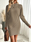 EQURİ Kadın Uzun Kollu Yuvarlak Yaka Mini Triko Elbise