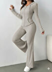 EQURİ Kadın Uzun Kollu Kapşonlu önden Fermuarlı Kaşkorse Bluz Ve Pantolon Ikili Takım