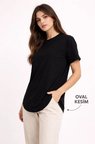 EQURİ Basic T-Shirt Kısa Kol Bisiklet Yaka Oval Kesim Tişört - Siyah