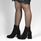 Kadın Süet Kalın Topuk Kısa Bot-Bootie