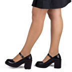 Kadın Hakiki Deri Kalın Topuklu Bantlı Günlük Ayakkabı / Mary Jane Shoes