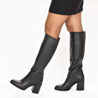Kadın Cilt Kalın Topuklu Sivri Burunlu Klasik Çizme