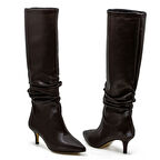 Vegan 6.5 cm Kısa Rahat Topuklu Sivri Burunlu Körüklü Uzun Kadın Çizme