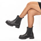 Hakiki Deri 6.5 cm Kalın Tabanlı Uzun Kadın Chelsea Bot 