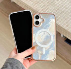 ELMALI STORE iPhone 14 Kılıf Magsafe Buzul Hologram Tam Koruma Case