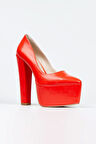 Fuşya Rugan Klasik Sivri Kalın Topuklu Sivri Platformlu Kadın Abiye Ayakkabı Kadın Topuklu Şık