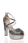 Gold Ayna Yüz Kristal Lazer Kadın Abiye Ayakkabı Kadın Topuklu Şık Gece Ayakkabısı