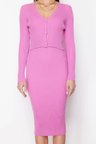 Moda Slim Casual Günlük Fitilli Triko V Yaka Uzun Kol Bodycone Midi Boy Elbise