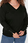 Büyük Beden Kadın Modern Tarz Rahat Uzun V Yaka Düz Kol Regular Triko Kazak