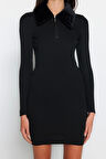 Moda Slim Gündüz Gece Tek Plaka Triko Polo Yaka Uzun Kol Bodycone Mini Boy Elbise