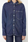 Moda Kadın Gömlek Yaka Düz Desen Günlük Lyocell Oversize Denim Gömlek