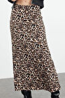 Modern Tarz Astarsız Dokuma Maxi Boy Leopar Animal Desenli Maxi Boy Dokuma Etek