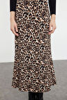 Modern Tarz Astarsız Dokuma Maxi Boy Leopar Animal Desenli Maxi Boy Dokuma Etek