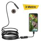 3 Metre Android Telefon Uyumlu 6 LED Işıklı Su Geçirmez Endoskop / Boroskop Yılan Kamera HD