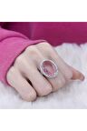 925 Ayar Gümüş Ayarlanabilir Oval Pembe Zirkon Taşlı Yüzük