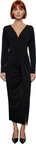 Kadın Şık Kruvaze Yaka Uzun Kollu Anvelop Bodycon Drape Detaylı Örme Maxi Abiye Elbise Kaliteli
