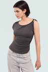 100 Modal Premium Örme Bluz Aksesuarlı Asimetrik Yaka Rahat Günlük Modern Stil