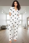 Rahat Viskoz Pijama Takımı Yıldız Desenli Shally Dokuma Geniş Paça Regular Kalıp
