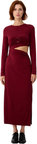 Kadın Fashion Forward Bordo Örme Maxi Elbise Bodycon Kesim Bel Detaylı Uzun Kollu Zarif Stil