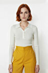 Kadın Merserize Görünümlü İnce Yapılı Uzun Kollu Polo Yaka Triko Kazak Şık ve Rahat Kaliteli