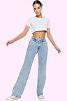 Kadın Pamuk Denim Jean Yüksek Bel Geniş Paça Günlük ve Şık Stil Yaz Aylarının Vazgeçilmezi