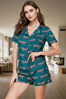Rahat ve Şık Viskoz Pijama Takımı Animal Desenli Kısa Kollu Yazlık Modern Stil